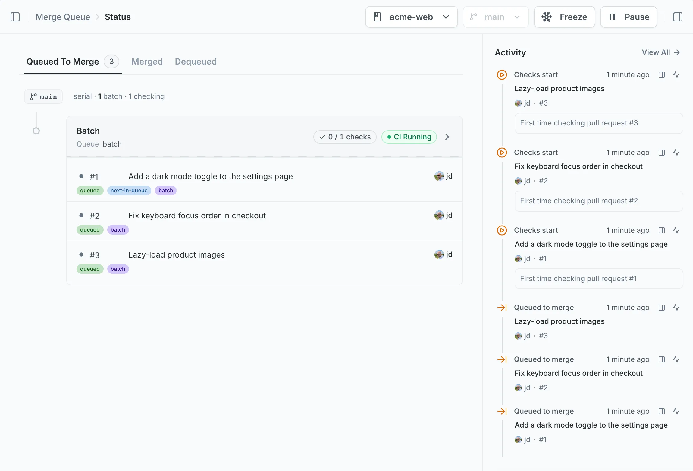 Mergify merge queue with batches