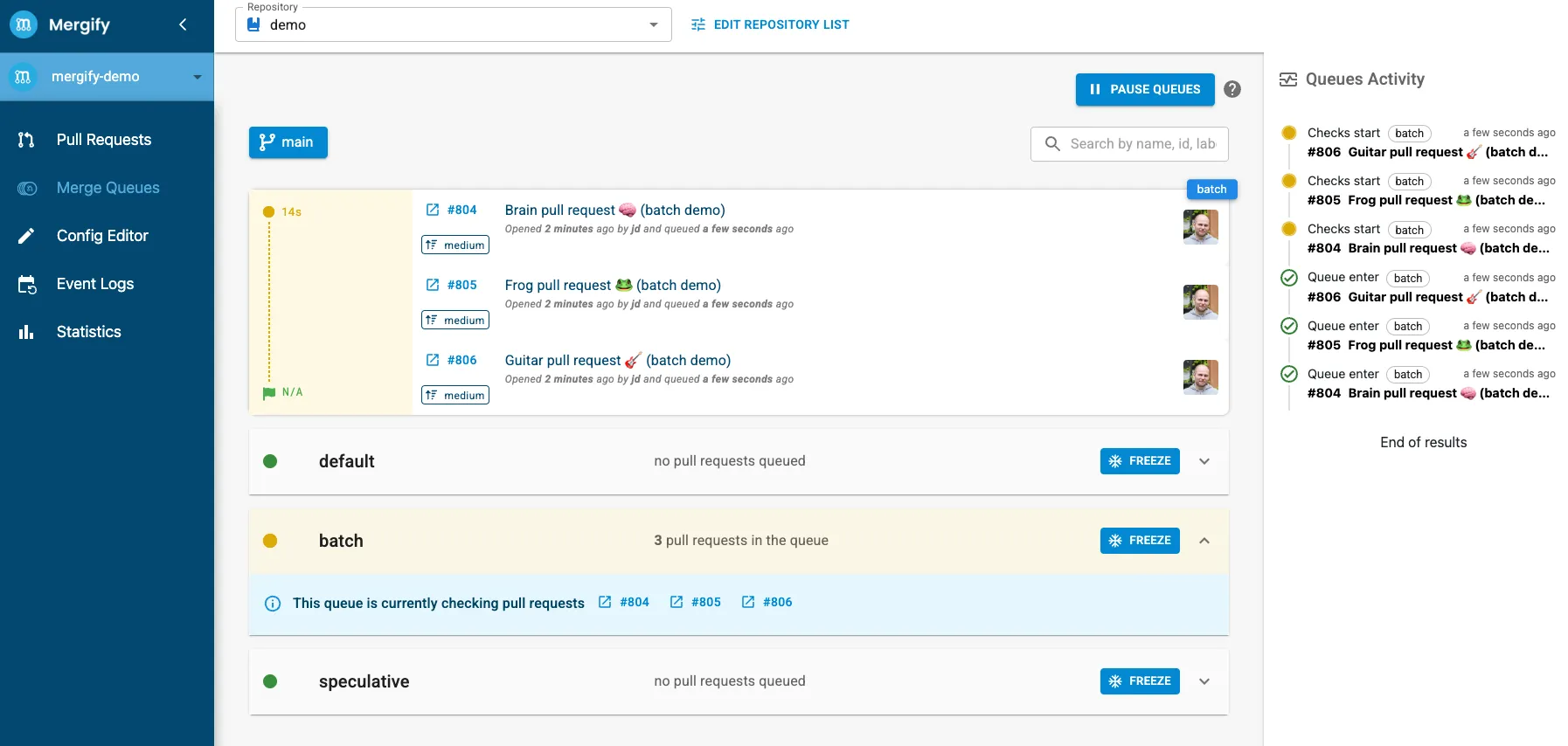 Mergify merge queue with batches