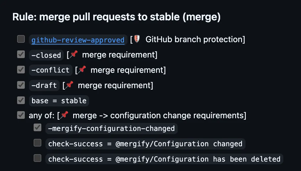 A merge rule in the Mergify Summary check with github-review-approved injected by branch protection