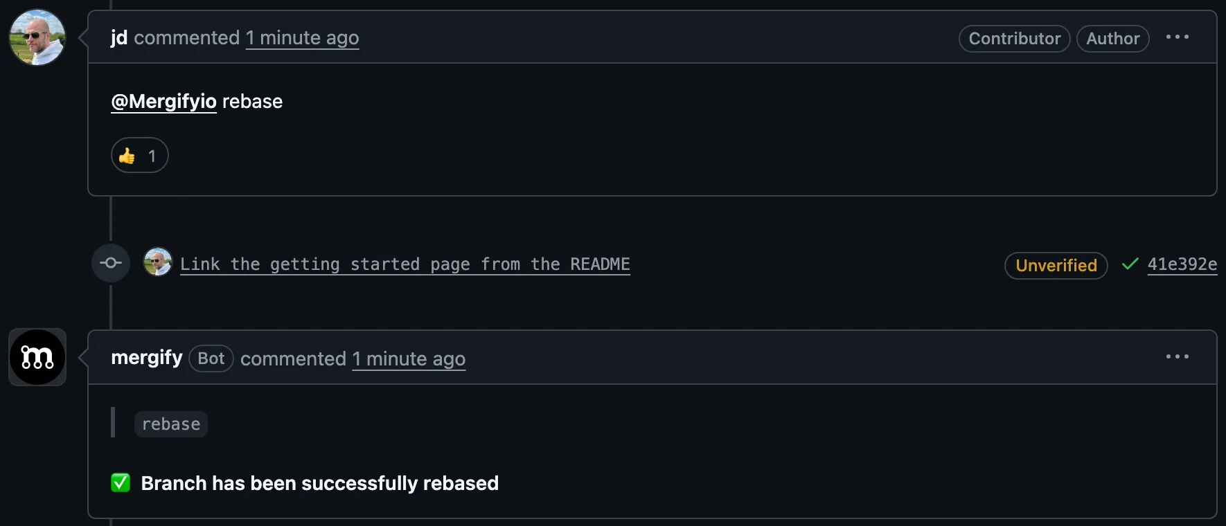 Example command comment in GitHub