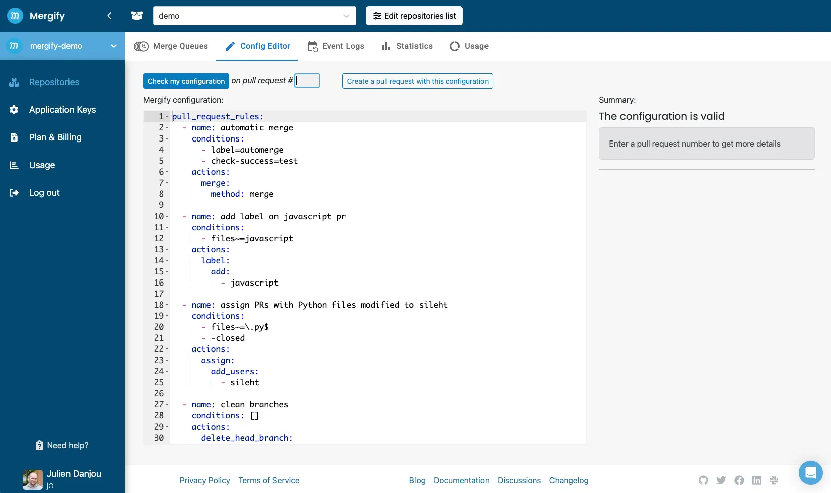 Mergify configuration editor