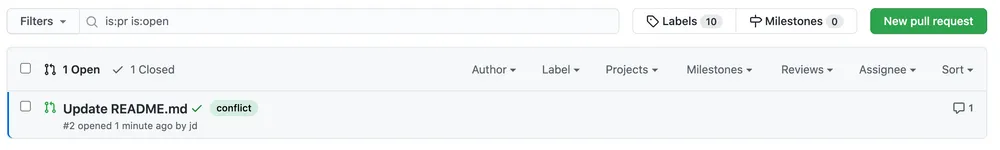 Pull request in conflict in pull request list