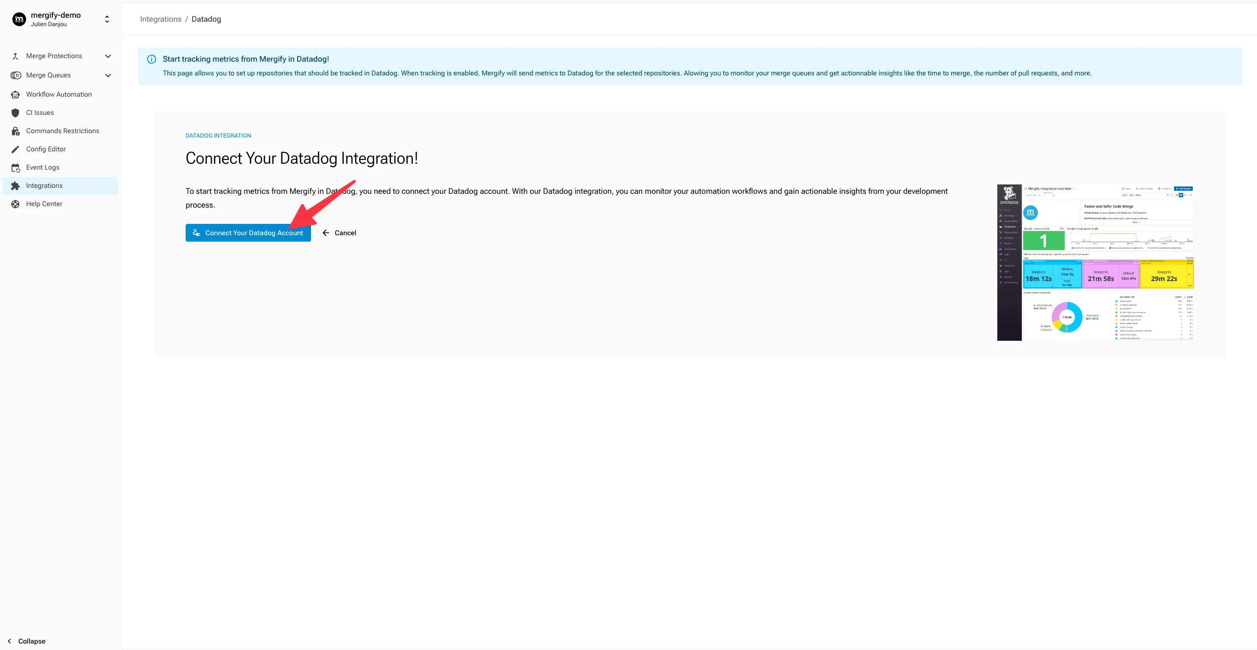 Mergify Datadog Integration page