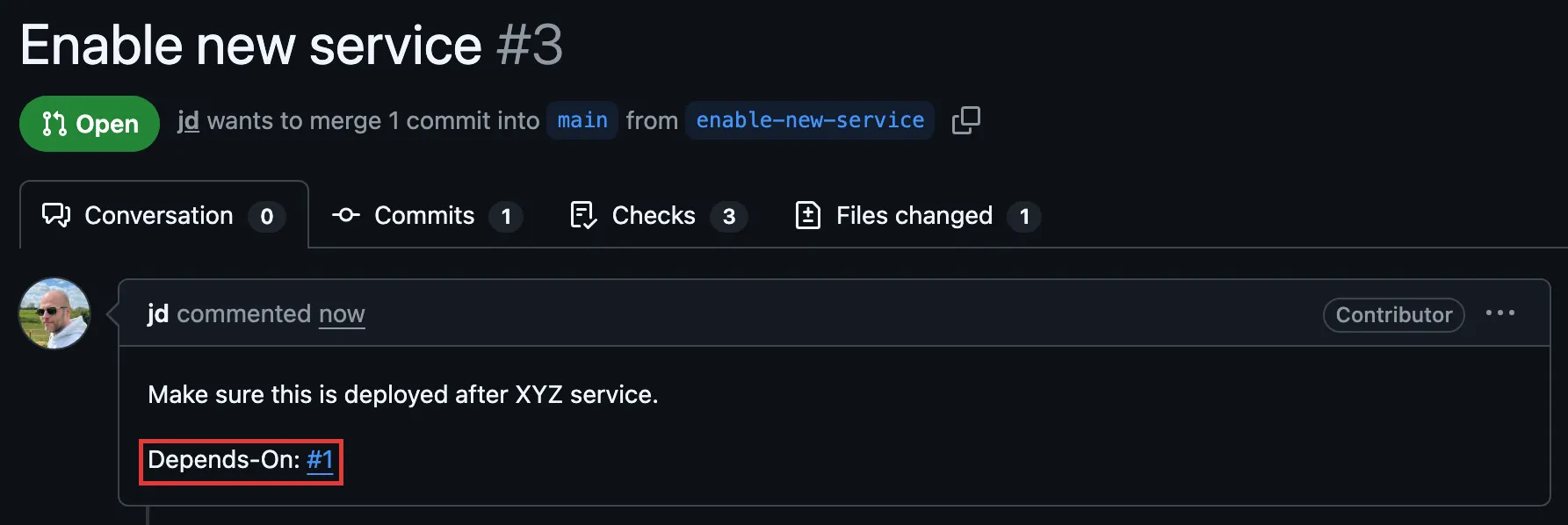 Using Depends-On in the pull request body on GitHub