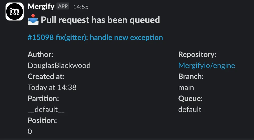 Merge Queue activity on Slack